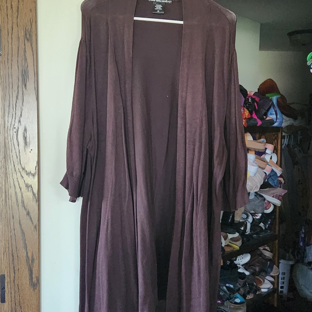 Brown Open Front Cardigan